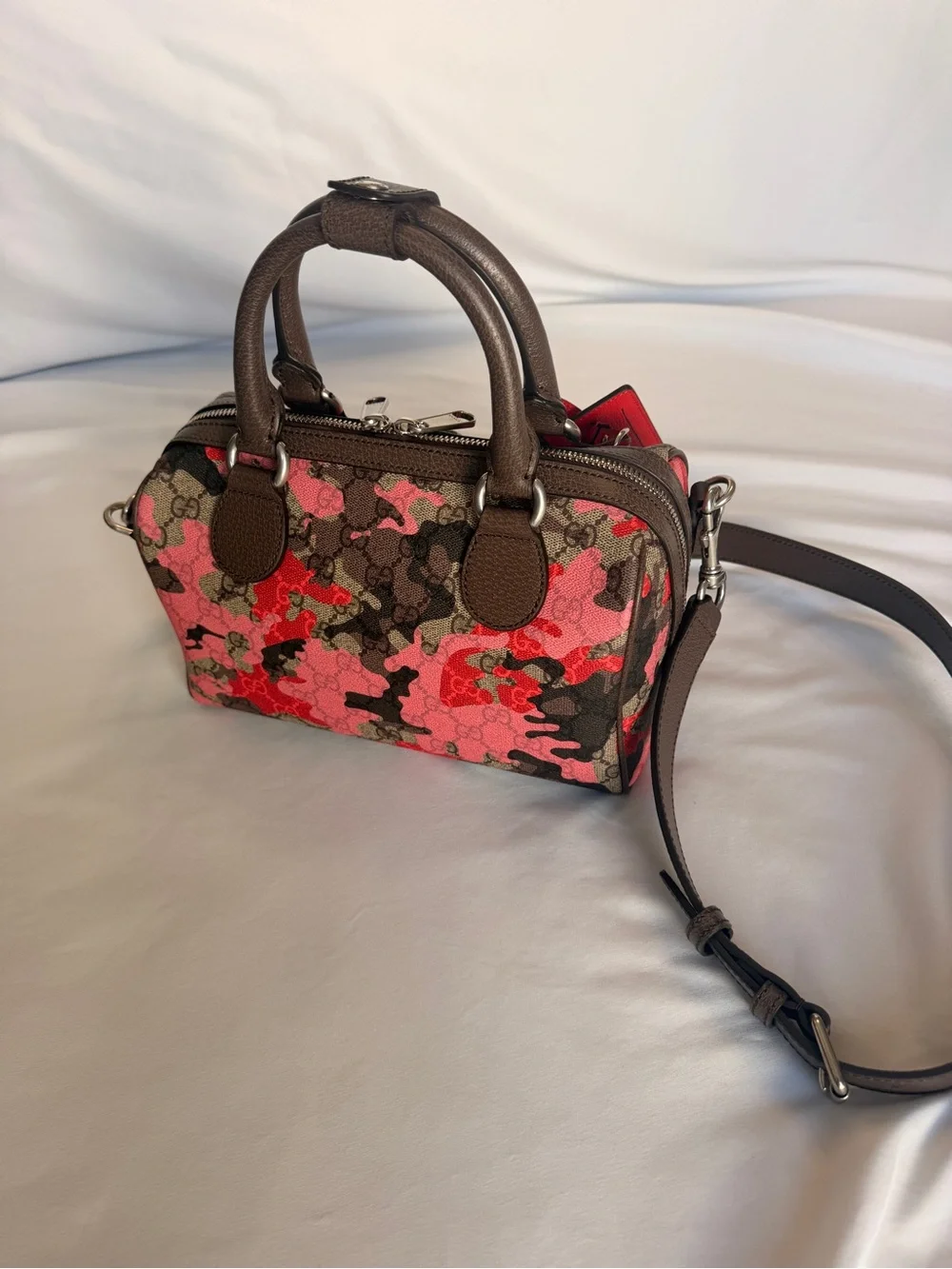 Gucci 2026 GG Small Boston Pink Camo Duffle NWT 854860 w/ Gift Box